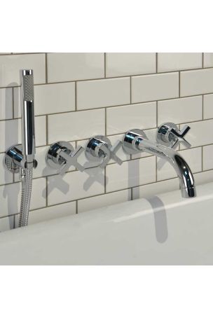 Bayor 5-Hole - Wall Mounted - Bath Shower Mixer - X Top - Chrome