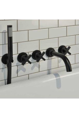 Bayor 5-Hole - Wall Mounted - Bath Shower Mixer - X Top - Matt Black