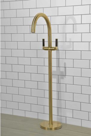 Senska - Bath Filler - Floor Mounted - Black Lever - Brushed Brass