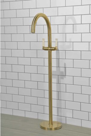 Senska - Bath Filler - Floor Mounted - White Lever - Brushed Brass