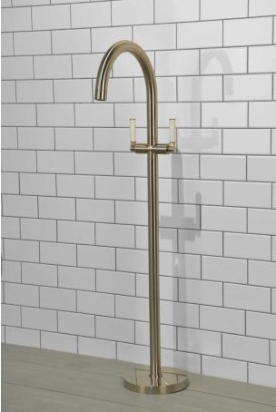 Senska - Bath Filler - Floor Mounted - White Lever - Brushed Nickel