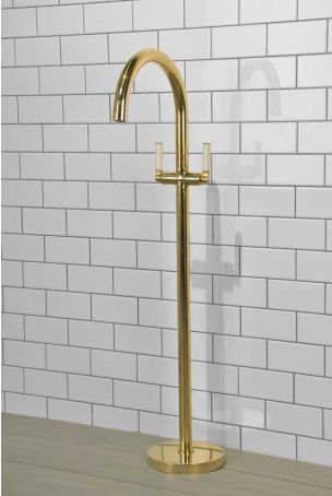 Senska - Bath Filler - Floor Mounted - White Lever - Polished Brass