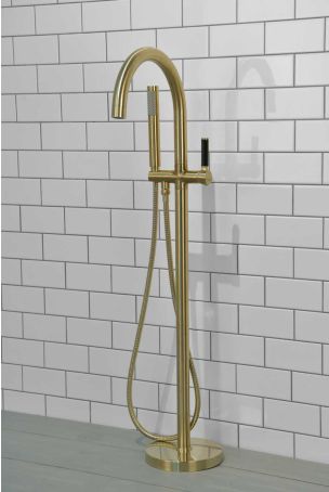 Senska - Bath Shower Mixer - Floor Mounted - Black Lever - Brushed Brass