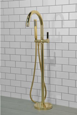 Senska - Bath Shower Mixer - Floor Mounted - Black Lever - Polished Brass