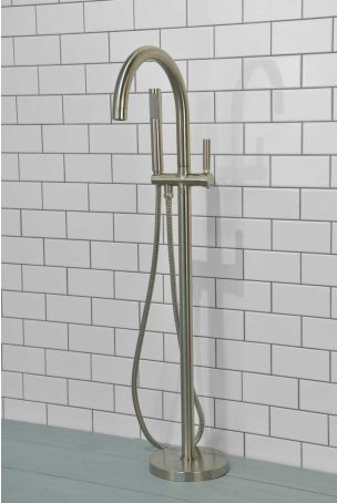 Senska - Bath Shower Mixer - Floor Mounted - Metal Lever - Brushed Nickel