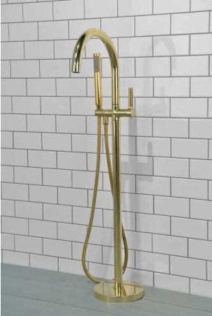 Senska - Bath Shower Mixer - Floor Mounted - Metal Lever - Polished Brass