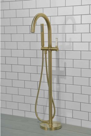 Senska - Bath Shower Mixer - Floor Mounted - White Lever - Brushed Brass