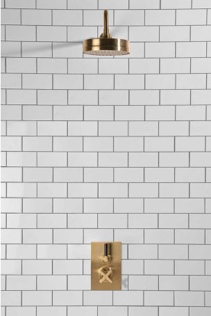 Elbe - Concealed Shower Set - Black Lever - 8" Rose - Brushed Brass