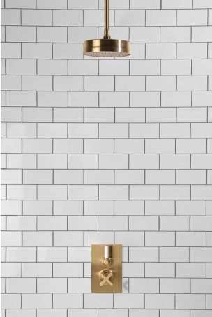 Elbe - Concealed Shower Set - White Lever - 8" Rose - Ceiling Mounted Rose - Brushed Brass