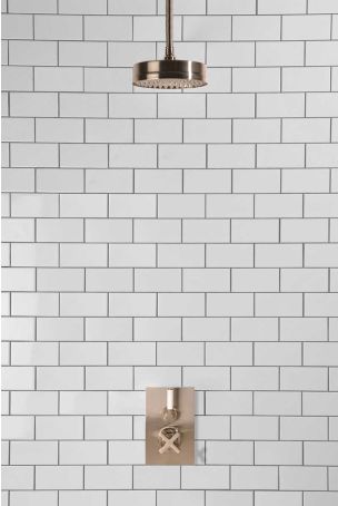 Elbe - Concealed Shower Set - White Lever - 8" Rose - Ceiling Mounted Rose - Brushed Nickel