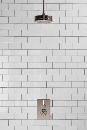 Elbe - Concealed Shower Set - White Lever - 8" Rose - Ceiling Mounted Rose - Chrome Finish