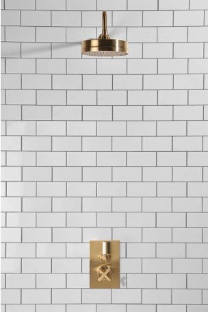 Elbe - Concealed Shower Set - White Lever - 8" Rose - Brushed Brass