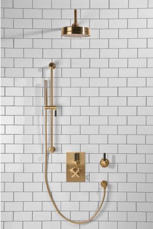 Elbe - Concealed Shower Set + Diverter - Black Lever/Black Lever - 8" Rose - Brushed Brass