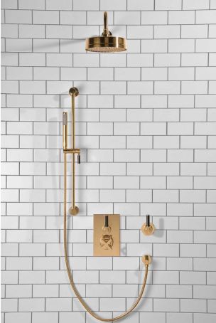 Elbe - Concealed Shower Set + Diverter - Black Lever/Black Lever - 8" Rose - Polished Brass