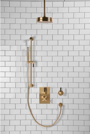 Elbe - Concealed Shower Set + Diverter - Black Lever/Black Lever - 8" Rose - Ceiling Mounted Rose - Brushed Brass