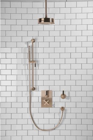 Elbe - Concealed Shower Set + Diverter - Black Lever/Black Lever - 8" Rose - Ceiling Mounted Rose - Brushed Nickel