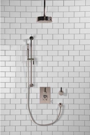 Elbe - Concealed Shower Set + Diverter - Black Lever/Black Lever - 8" Rose - Ceiling Mounted Rose - Chrome Finish