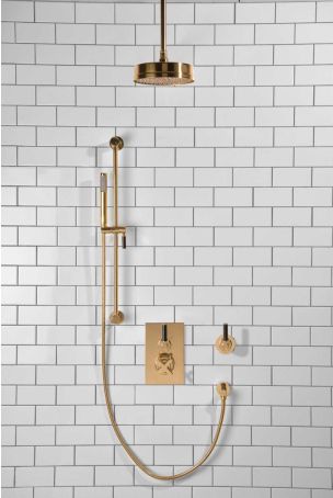 Elbe - Concealed Shower Set + Diverter - Black Lever/Black Lever - 8" Rose - Ceiling Mounted Rose - Polished Brass