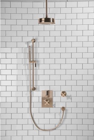 Elbe - Concealed Shower Set + Diverter - Black Lever/X-Top - 8" Rose - Ceiling Mounted Rose - Brushed Nickel