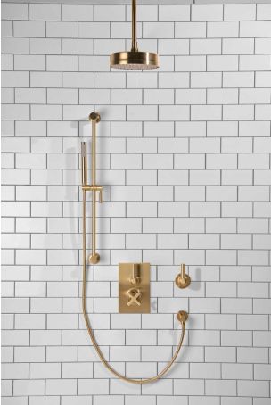 Elbe - Concealed Shower Set + Diverter - Metal Lever/Metal Lever - 8" Rose - Ceiling Mounted Rose - Brushed Brass