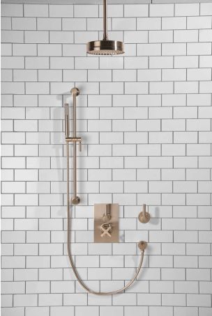 Elbe - Concealed Shower Set + Diverter - Metal Lever/Metal Lever - 8" Rose - Ceiling Mounted Rose - Brushed Nickel