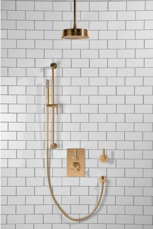 Elbe - Concealed Shower Set + Diverter - Metal Lever/Metal Lever - 8" Rose - Ceiling Mounted Rose - Polished Brass