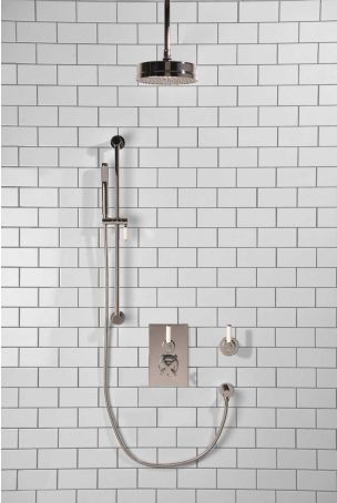 Elbe - Concealed Shower Set + Diverter - White Lever/White Lever - 8" Rose - Ceiling Mounted Rose - Chrome Finish