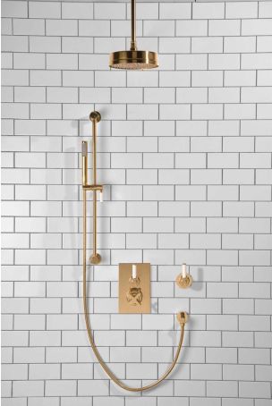 Elbe - Concealed Shower Set + Diverter - White Lever/White Lever - 8" Rose - Ceiling Mounted Rose - Polished Brass