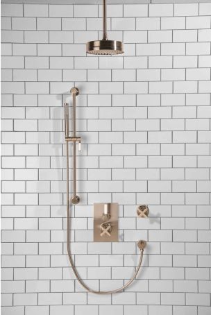 Elbe - Concealed Shower Set + Diverter - White Lever/X-Top - 8" Rose - Ceiling Mounted Rose - Brushed Nickel