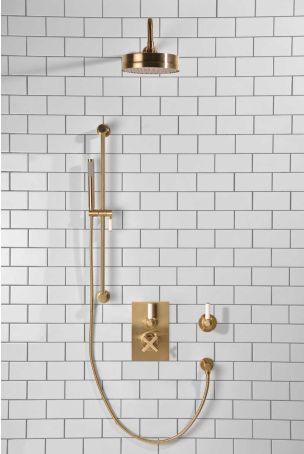 Elbe - Concealed Shower Set + Diverter - White Lever/White Lever - 8" Rose - Brushed Brass