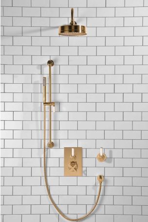 Elbe - Concealed Shower Set + Diverter - White Lever/White Lever - 8" Rose - Polished Brass