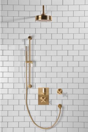 Elbe - Concealed Shower Set + Diverter - White Lever/X-Top - 8" Rose - Brushed Brass