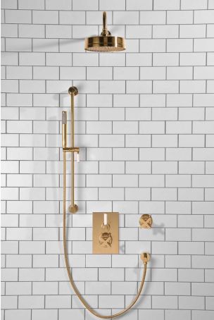 Elbe - Concealed Shower Set + Diverter - White Lever/X-Top - 8" Rose - Polished Brass