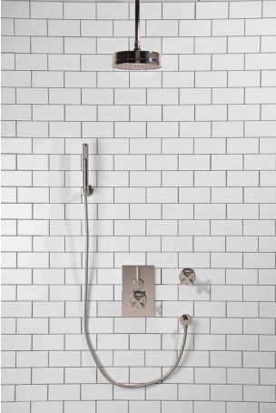 Elbe - Concealed Shower Set + Diverter - Hook Mount - Metal Lever/X-Top - 8" Rose - Ceiling Mounted Rose - Chrome Finish