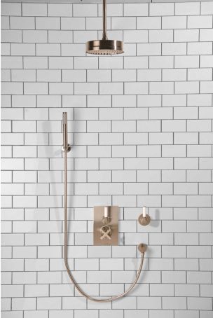 Elbe - Concealed Shower Set + Diverter - Hook Mount - White Lever/White Lever - 8" Rose - Ceiling Mounted Rose - Brushed Nickel