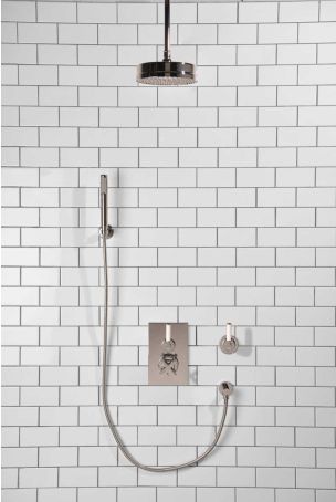 Elbe - Concealed Shower Set + Diverter - Hook Mount - White Lever/White Lever - 8" Rose - Ceiling Mounted Rose - Chrome Finish