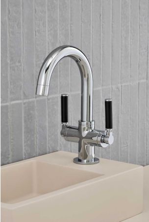 Senska Monobloc Basin Mixer - Deck Mounted - Black Lever - Chrome