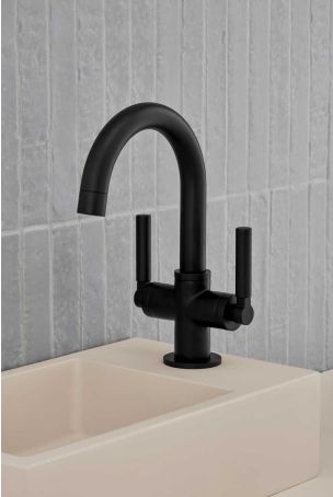 Senska Monobloc Basin Mixer - Deck Mounted - Metal Lever - Matt Black