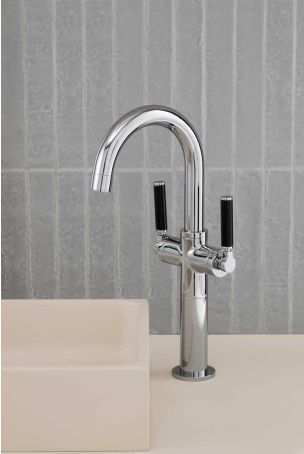 Senska Monobloc Basin Mixer - Deck Mounted - Black Lever - 100mm Extension - Chrome Finish