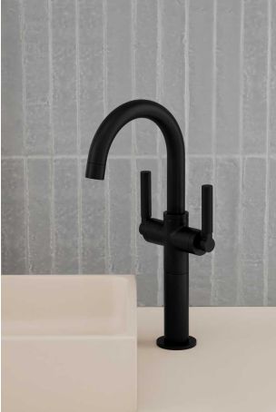 Senska Monobloc Basin Mixer - Deck Mounted - Metal Lever - 100mm Extension - Matt Black