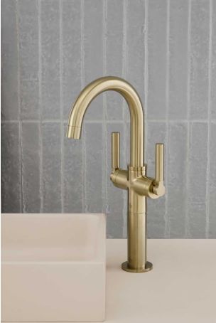 Senska Monobloc Basin Mixer - Deck Mounted - Metal Lever - 100mm Extension - Brushed Brass