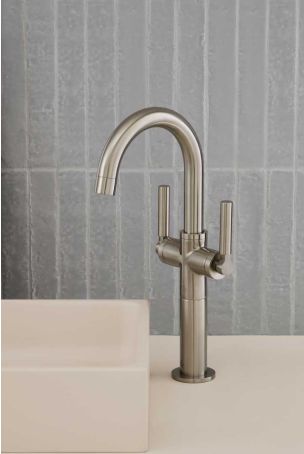 Senska Monobloc Basin Mixer - Deck Mounted - Metal Lever - 100mm Extension - Brushed Nickel