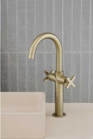 Bayor Monobloc Basin Mixer - Deck Mounted - X-Top - 100mm Extension - Brushed Brass