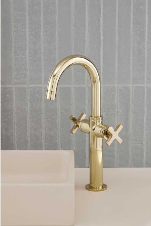 Bayor Monobloc Basin Mixer - Deck Mounted - X-Top - 100mm Extension - Polished Brass