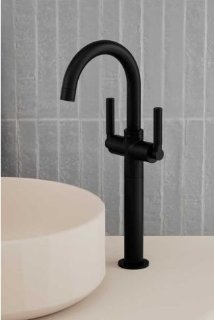 Senska Monobloc Basin Mixer - Deck Mounted - Metal Lever - 160mm Extension - Matt Black