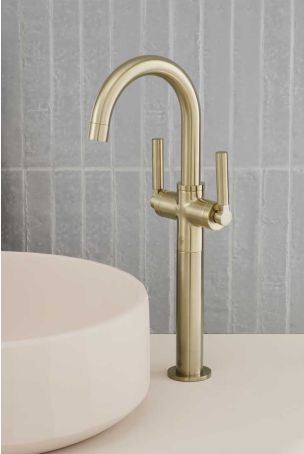 Senska Monobloc Basin Mixer - Deck Mounted - Metal Lever - 160mm Extension - Brushed Brass