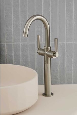 Senska Monobloc Basin Mixer - Deck Mounted - Metal Lever - 160mm Extension - Brushed Nickel