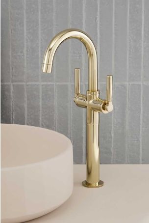 Senska Monobloc Basin Mixer - Deck Mounted - Metal Lever - 160mm Extension - Polished Brass