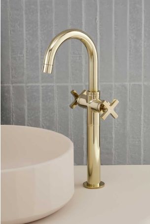 Bayor Monobloc Basin Mixer - Deck Mounted - X-Top - 160mm Extension - Polished Brass