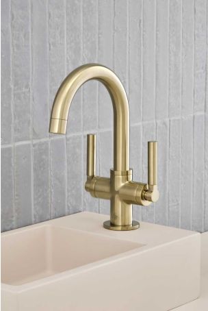 Senska Monobloc Basin Mixer - Deck Mounted - Metal Lever - Brushed Brass